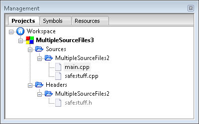 The files from MultipleSourceFiles2 are referenced in this project.